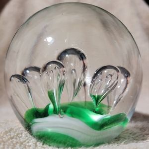 Paperweight- Bubble Green Glass Sphere